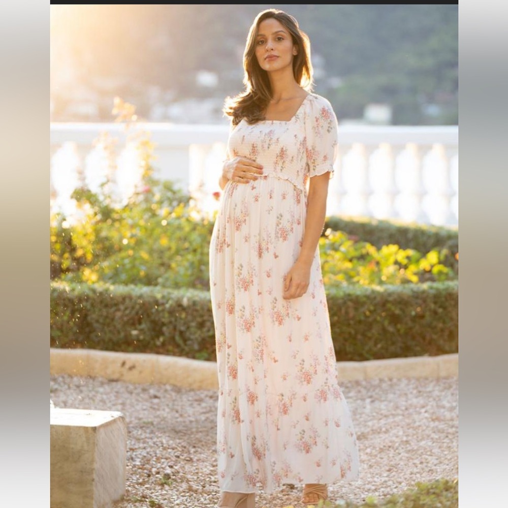 Seraphine Vintage Garden Florals Cream Maxi Maternity & Nursing Dress